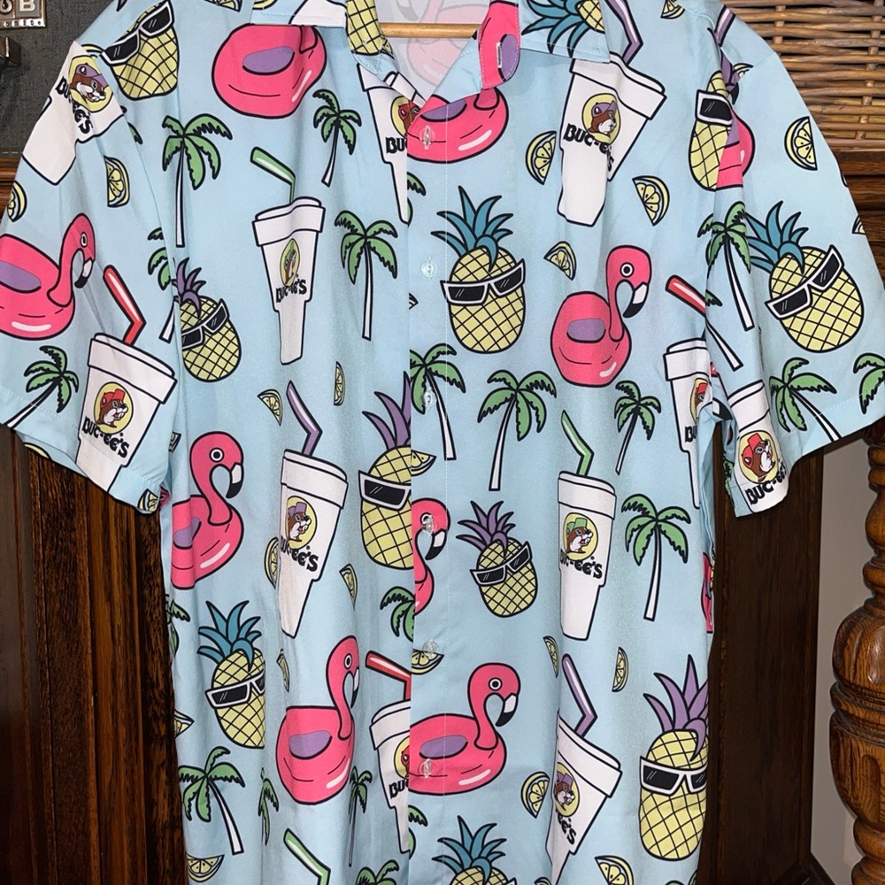 Casual bucees Light Blue Tropical Print Button-Down Shirt